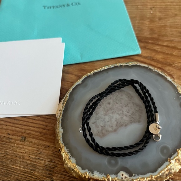Authentic Tiffany & Co.® Wide Twist Silk Rope Necklace in Black and Silver 15" - Picture 1 of 6